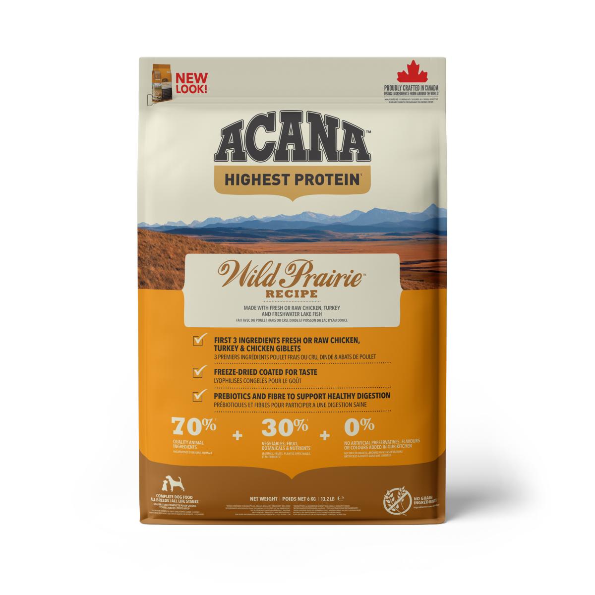 Verpakking Acana Highest Protein Wild Prairie droogvoer voor honden 6 kg