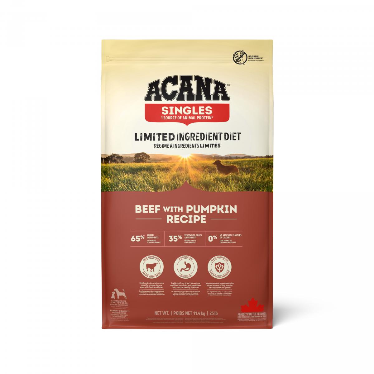 Verpakking Acana Singles Beef & Pumpkin droogvoer voor honden 11,4 kg