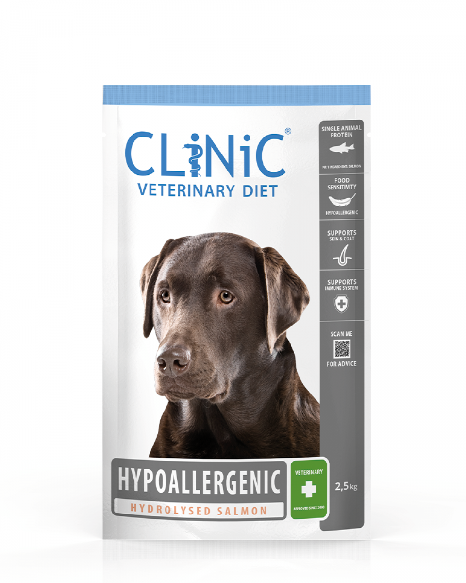 CLiNiC Veterinary Diet Hypoallergenic Zalm – 2,5 kg hondenvoer verpakking