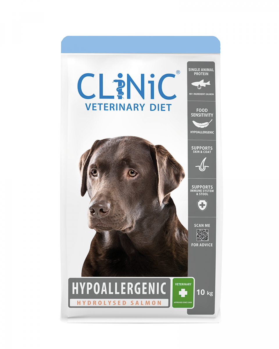 CLiNiC Veterinary Diet Hypoallergenic Zalm – 10 kg hondenvoer verpakking
