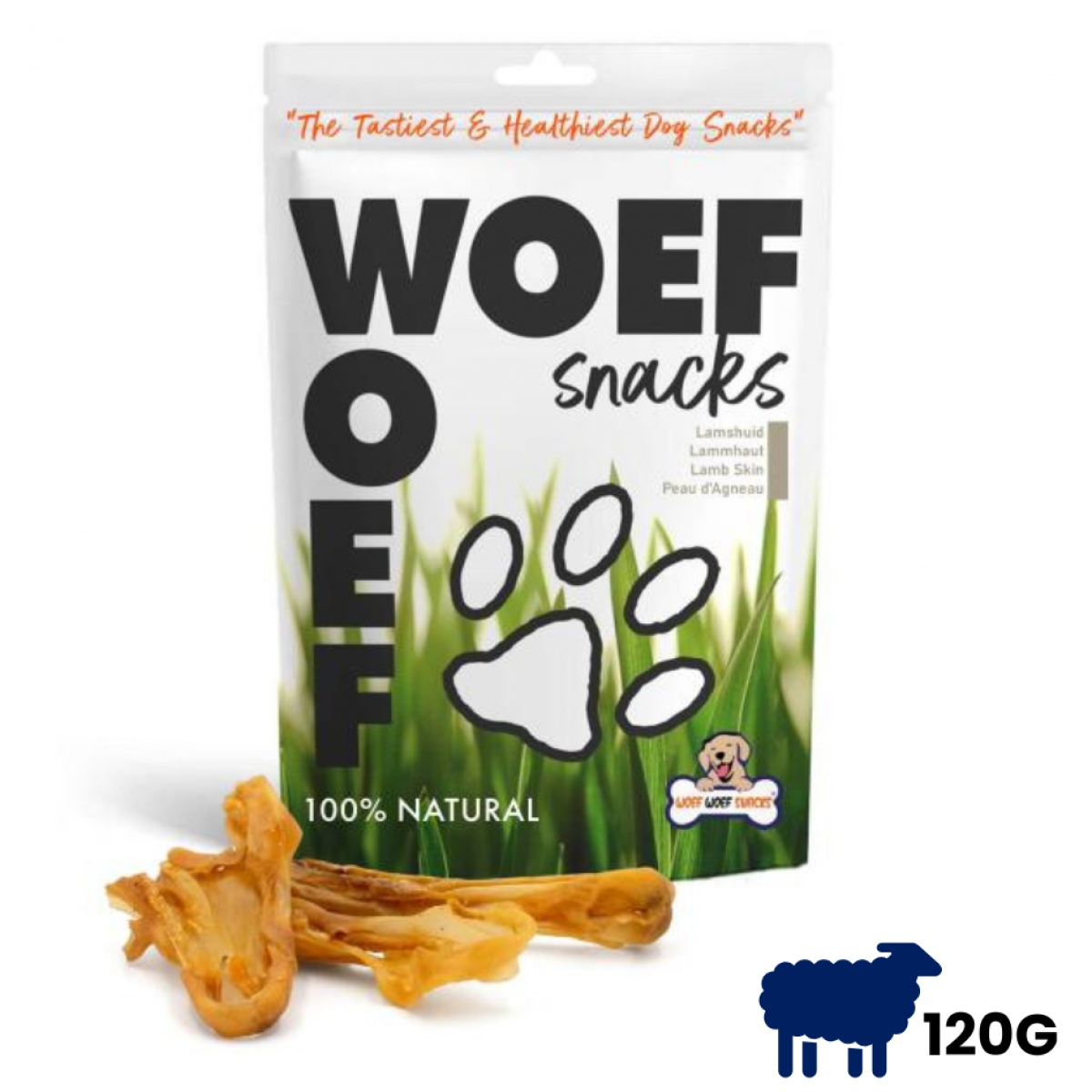 Woef Woef Lamshuid M – 120 g verpakking