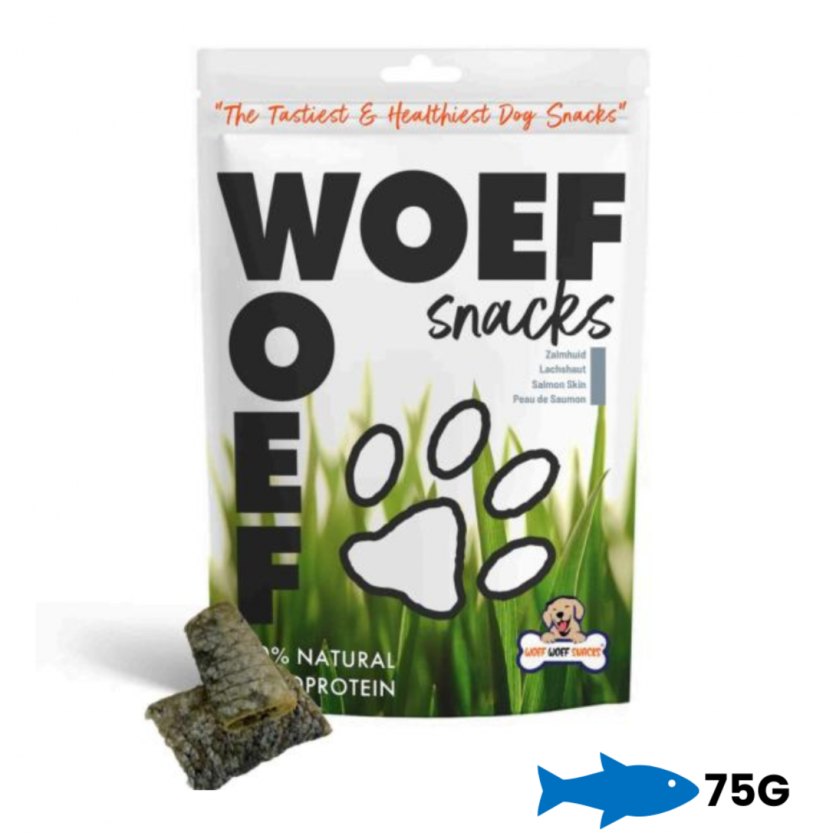 Woef Woef Zalmhuid M – 75 g verpakking