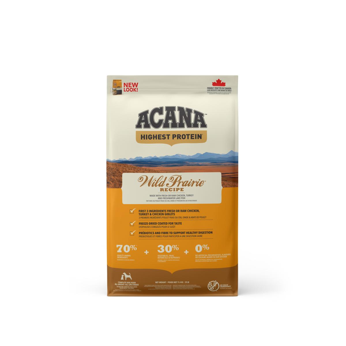 Verpakking Acana Highest Protein Wild Prairie droogvoer voor honden 11,4 kg