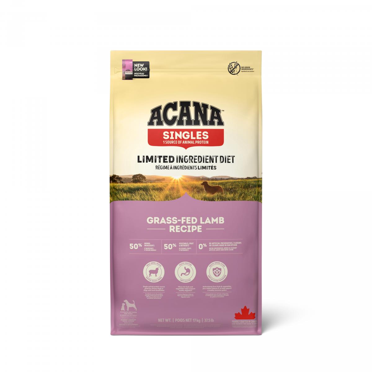 Verpakking Acana Singles Grass-Fed Lamb droogvoer voor honden 17 kg
