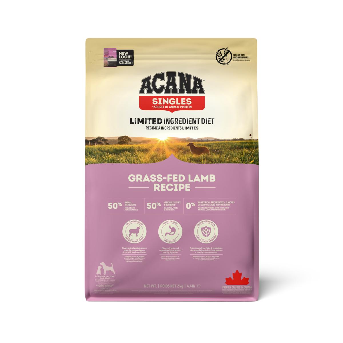 Verpakking Acana Singles Grass-Fed Lamb droogvoer voor honden 2 kg