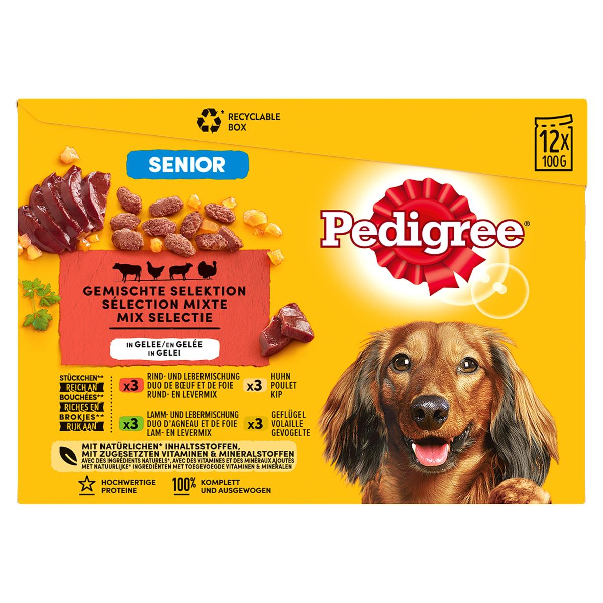 Pedigree Senior Mix Selectie in Gelei 12 × 100 g – productverpakking