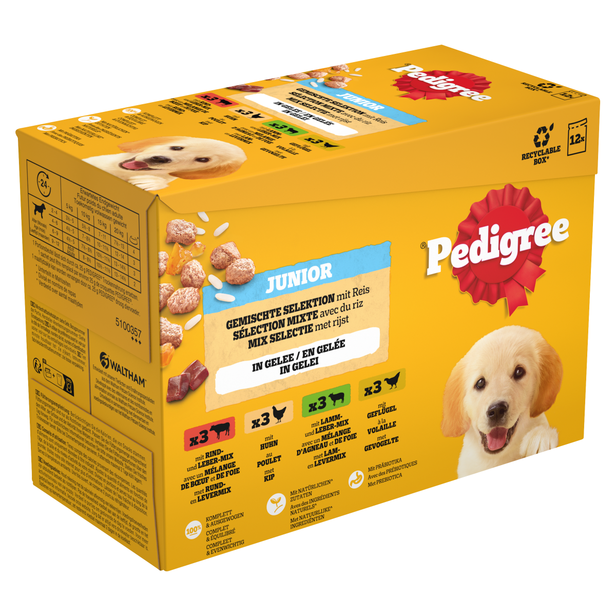 Pedigree Junior Mix Selectie in Gelei 12 × 100 g – productverpakking