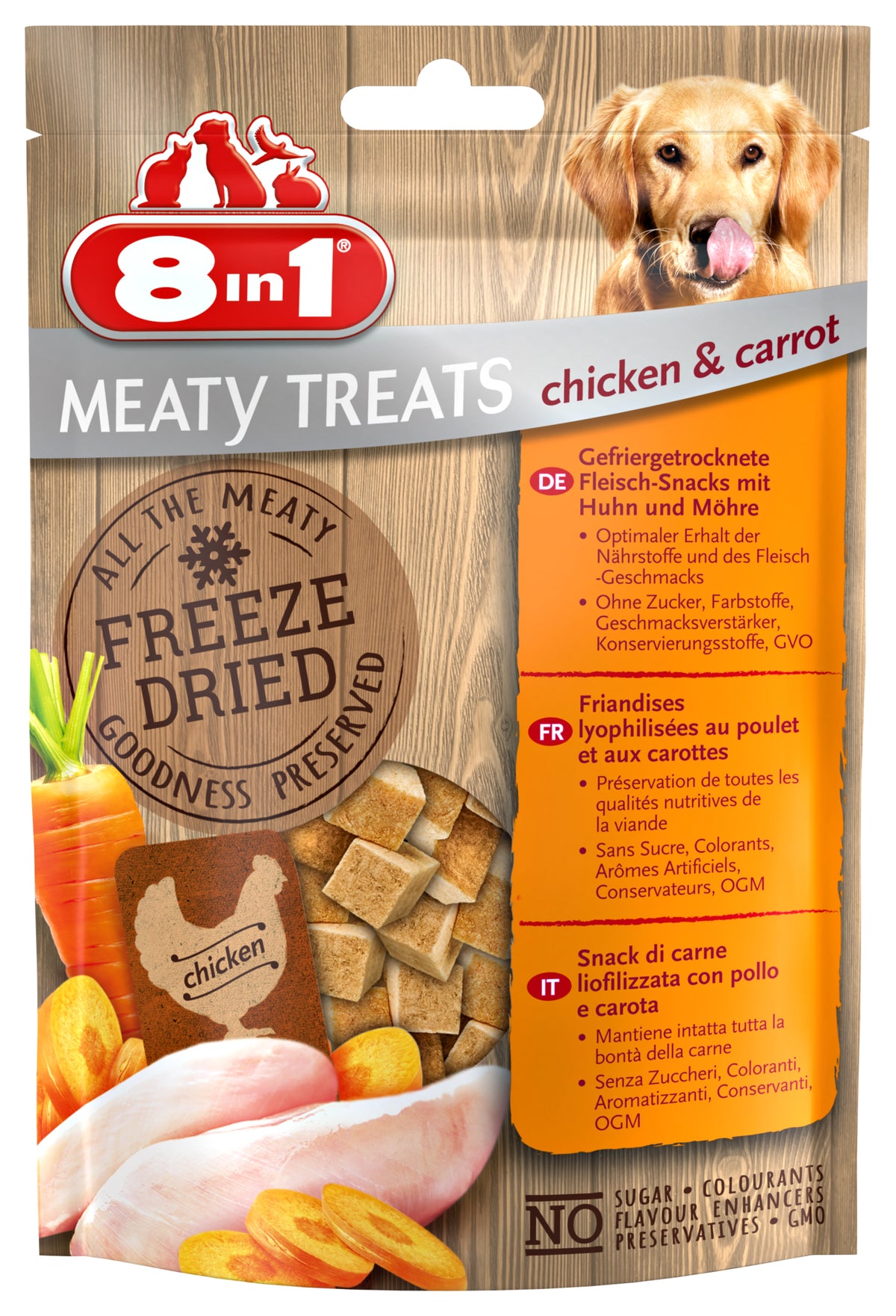 8in1 Meaty Treats chicken/carrot 50 g – hondensnack voor honden