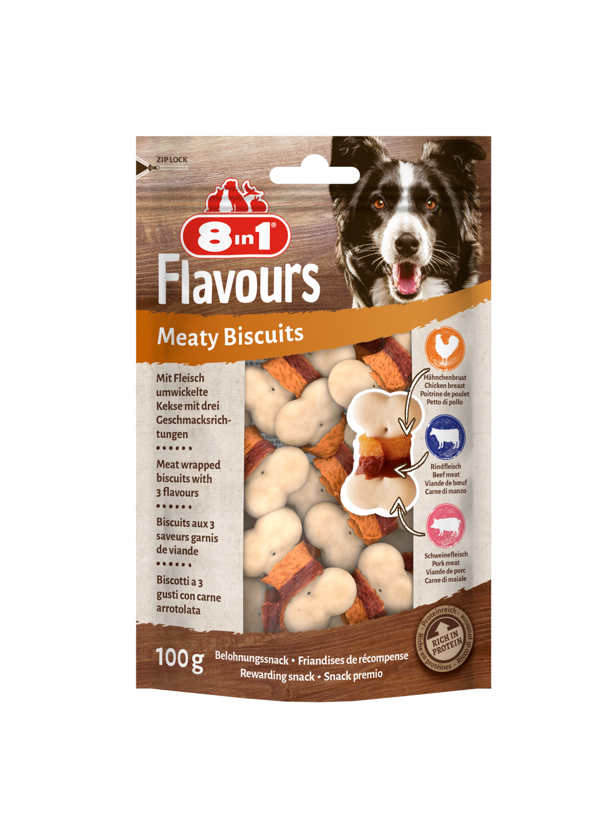 8in1 Flavours meaty biscuits 100 g – hondensnack voor honden