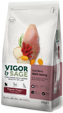 Vigor & Sage Puppy Well-Being met gojibes – 12 kg verpakking
