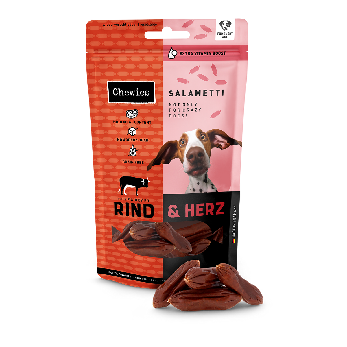 Chewies Salametti Rund met Hart 60 g – productverpakking