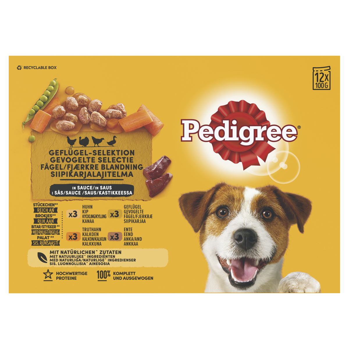 Pedigree Adult Gevogelte Selectie in Saus 12 × 100 g – productverpakking