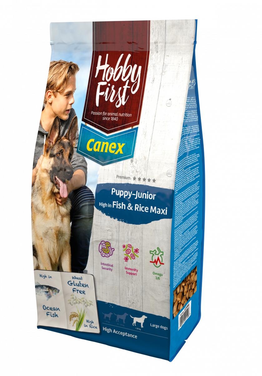 Hobby First Canex Puppy/Junior Maxi fish & rice 12 kg – droog hondenvoer voor honden