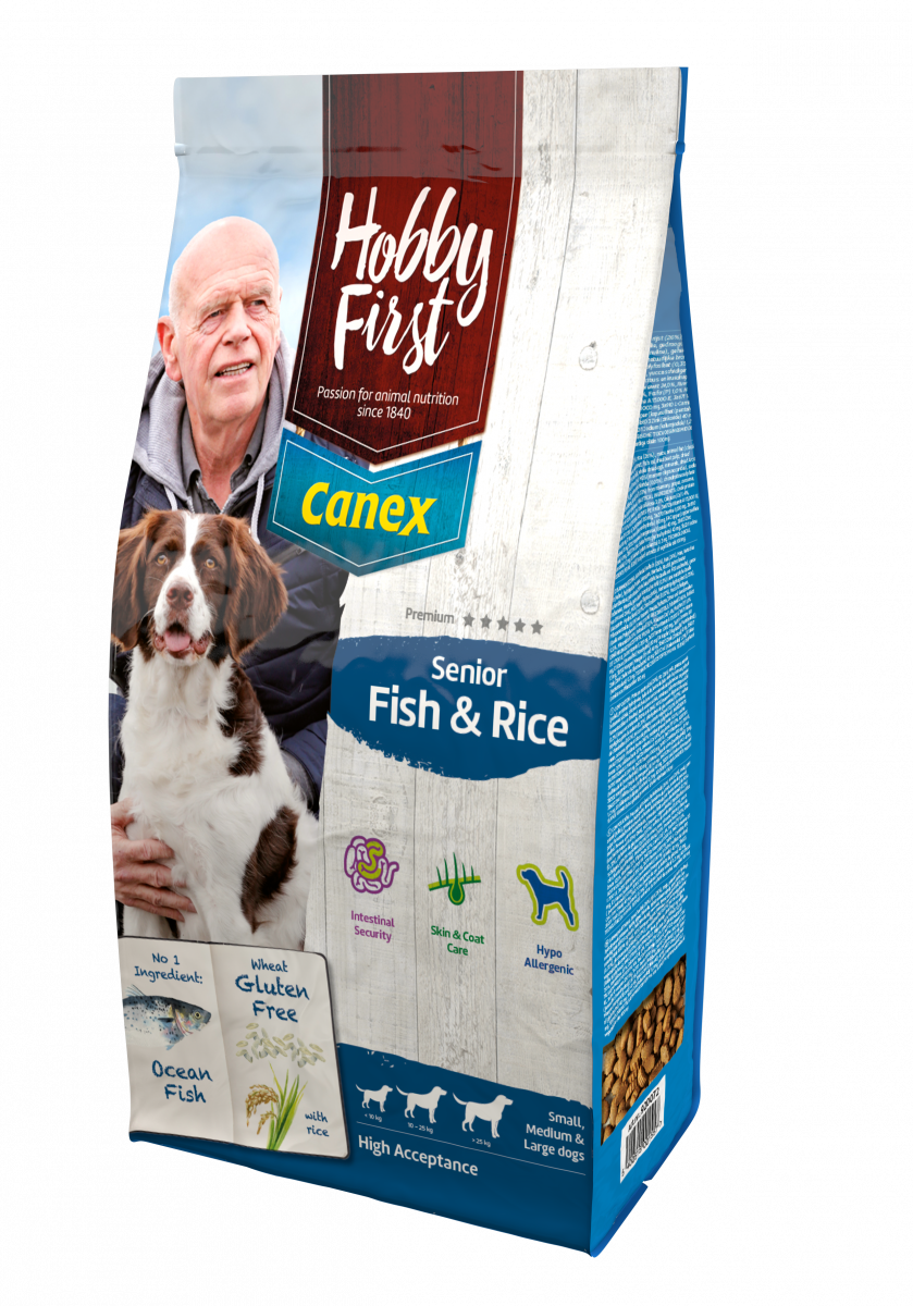 Hobby First Canex senior fish & rice 12 kg – droog hondenvoer voor honden