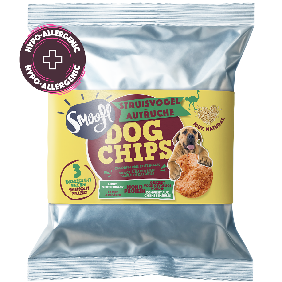 Verpakking Smoofl dog chips struisvogel 50gr