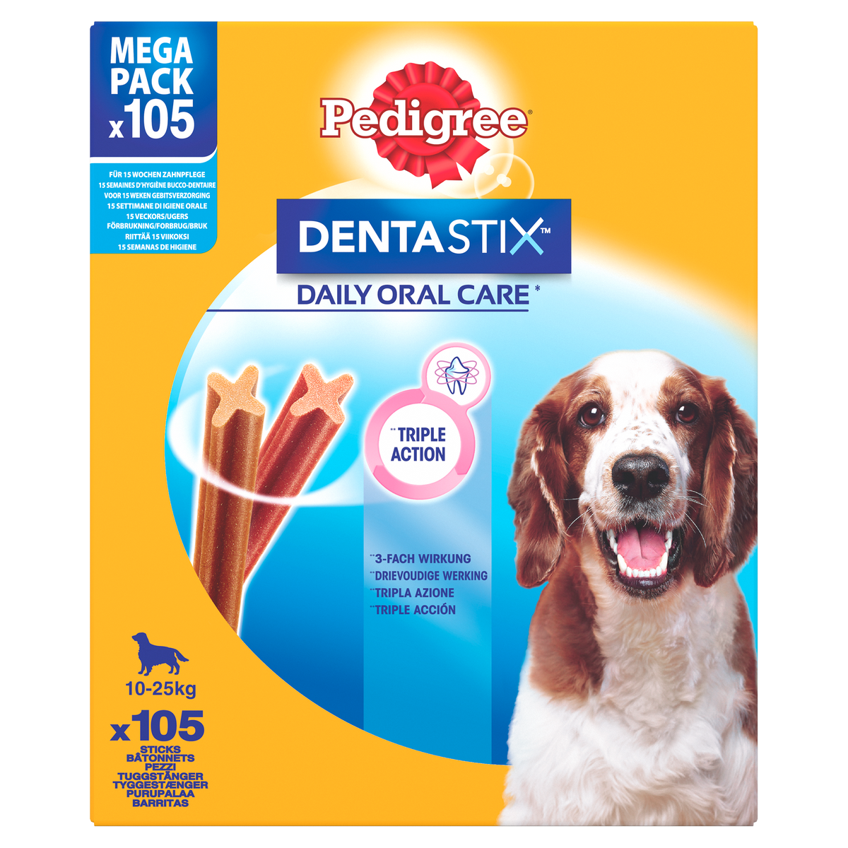 Pedigree DentaStix Medium 105 stuks (15 × 7) 2,7 kg – productverpakking
