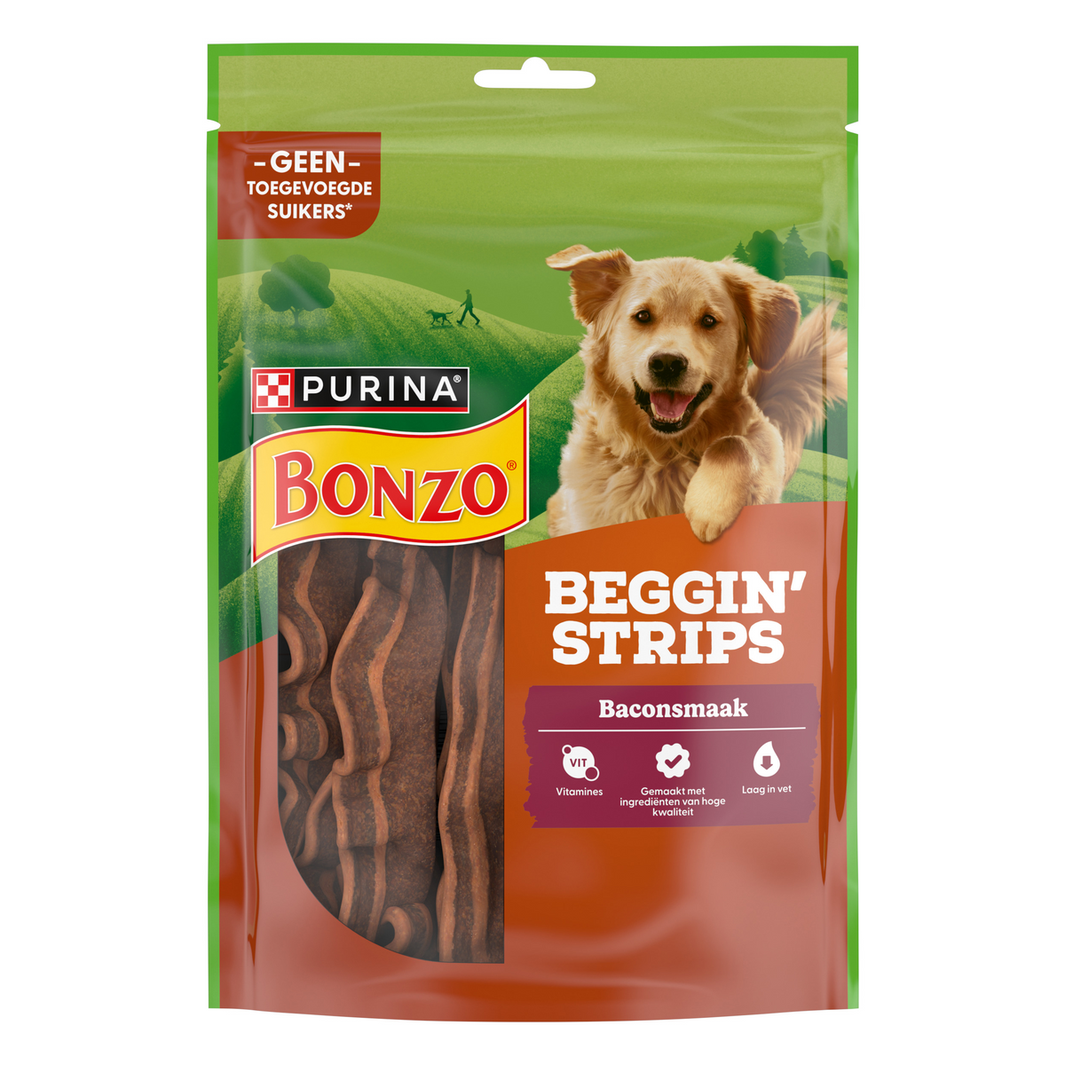 Bonzo Beggin’ Strips Bacon 120 g – Bonzo hondensnack verpakking