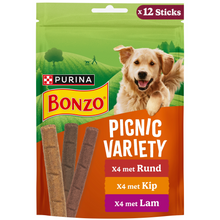 Bonzo Picnic Variety Kip, Rund & Lam 100 g – Bonzo hondensnack verpakking