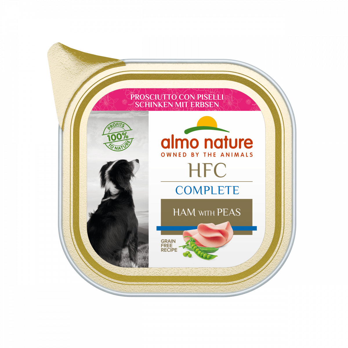Almo Nature HFC hond kuipje Complete ham & erwten 85 g – natvoer voor honden