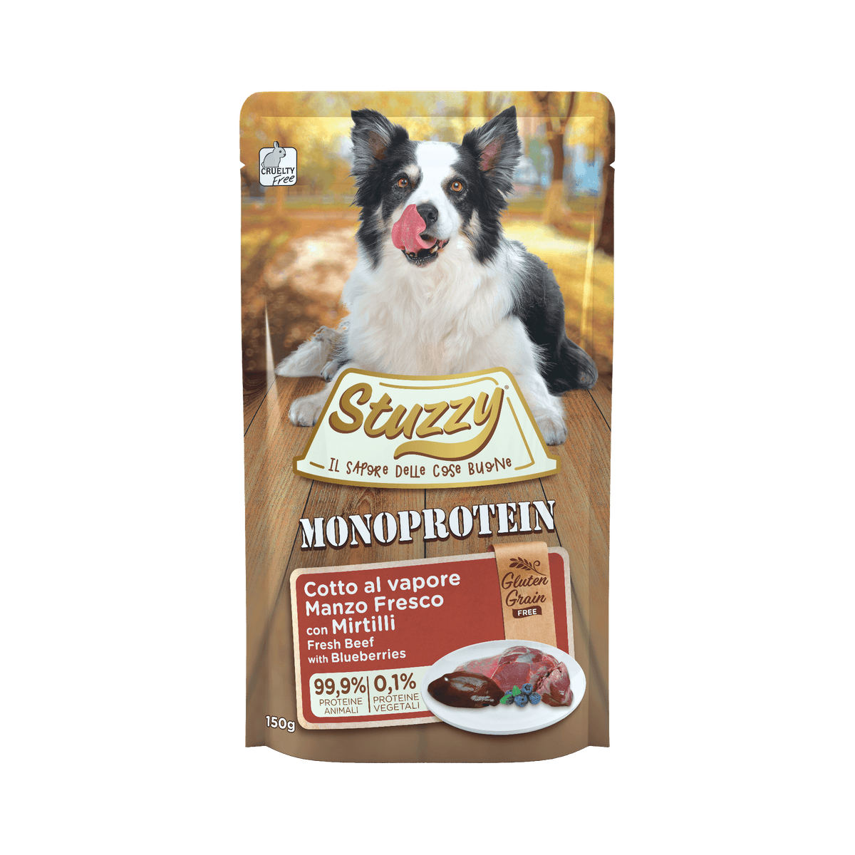 Stuzzy Monoprotein graanvrij met rund en bosbes – 150 g verpakking