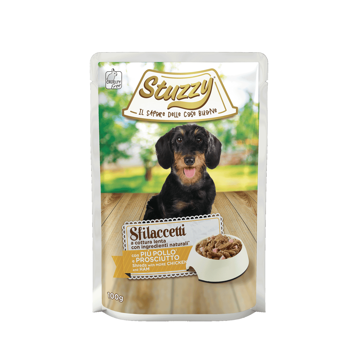 Stuzzy Shreds met kip en ham – 100 g verpakking