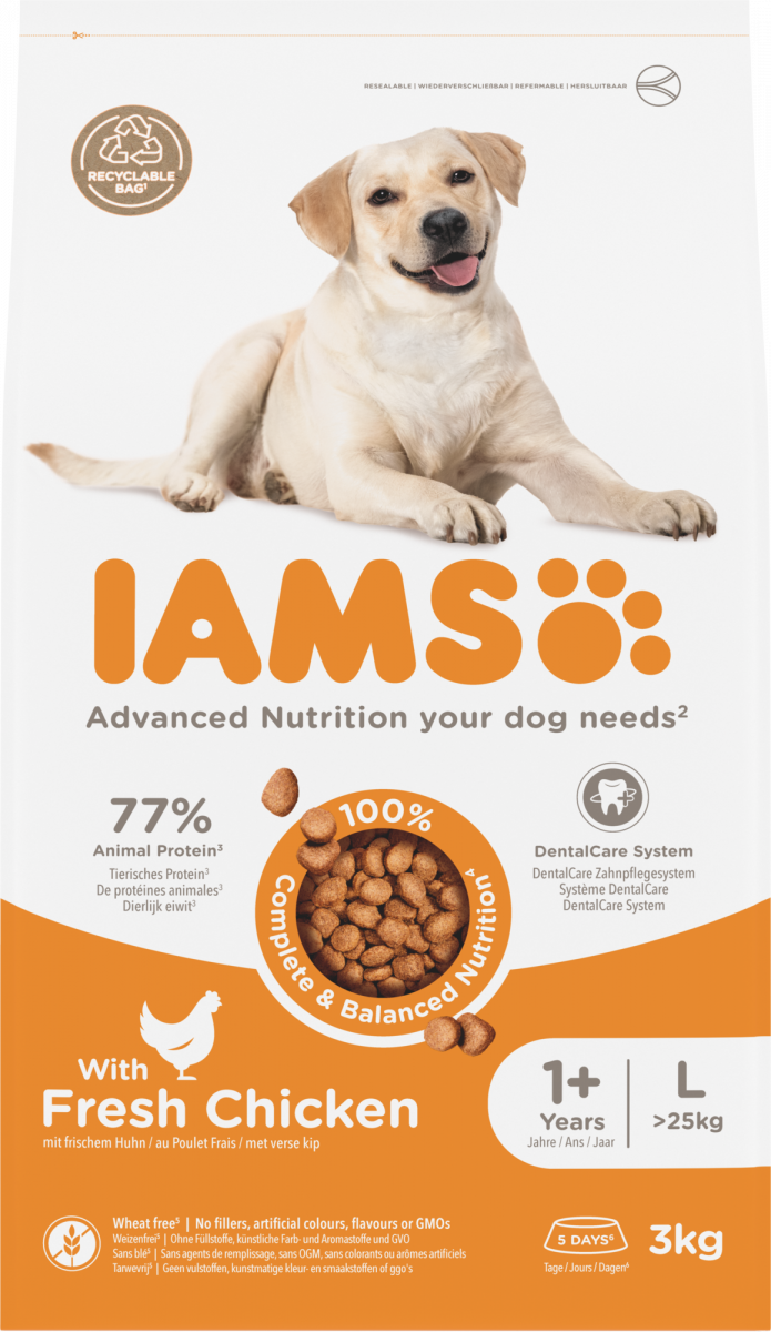 IAMS Adult Large Breed kip – 3 kg hondenbrokken verpakking