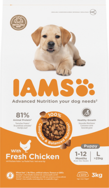 IAMS Puppy & Junior Large Breed kip – 3 kg hondenbrokken verpakking