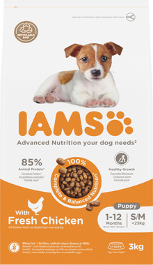 IAMS Puppy & Junior Small/Medium kip – 3 kg hondenbrokken verpakking