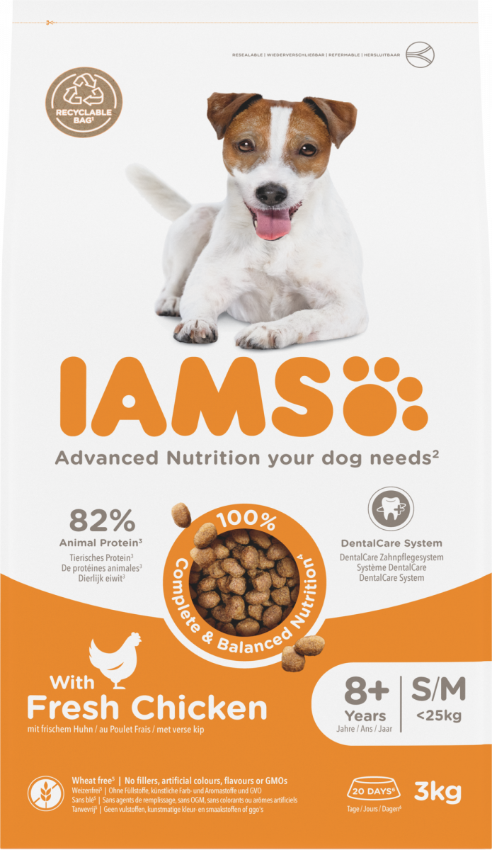IAMS Senior Small/Medium kip – 3 kg hondenbrokken verpakking