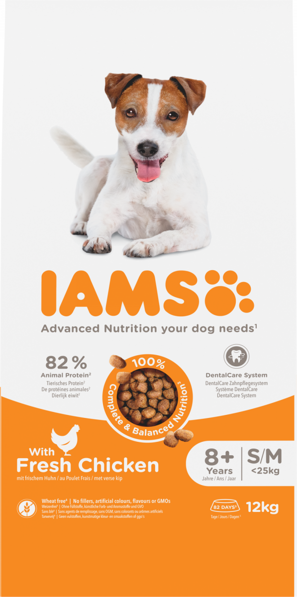 IAMS Senior Small/Medium kip – 12 kg hondenbrokken verpakking