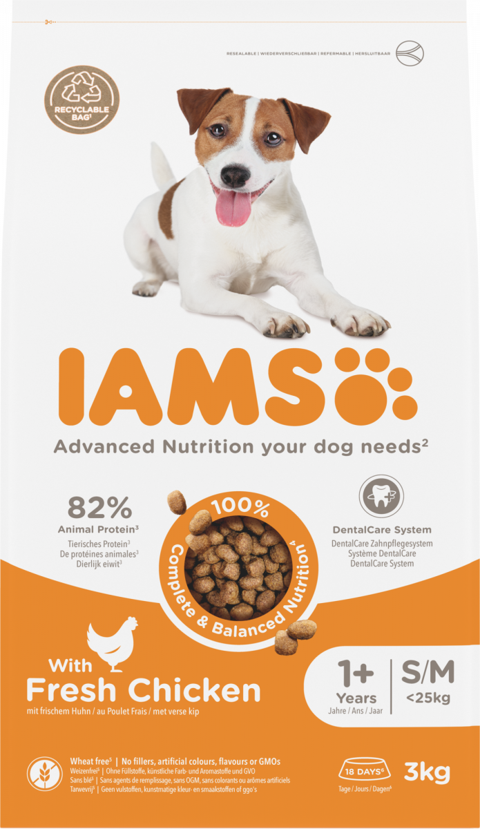 IAMS Adult Small/Medium kip – 3 kg hondenbrokken verpakking