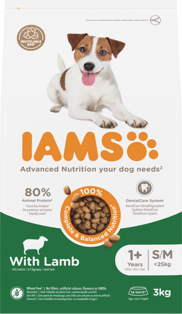 IAMS Adult Small/Medium lam – 3 kg hondenbrokken verpakking