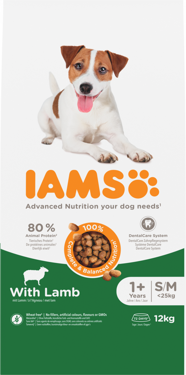 IAMS Adult Small/Medium lam – 12 kg hondenbrokken verpakking