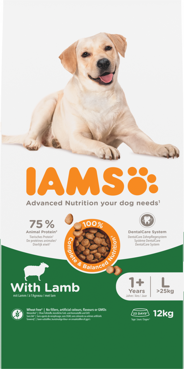 IAMS Adult Large Breed lam – 12 kg hondenbrokken verpakking