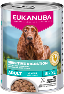 Verpakking Eukanuba Sensitive Digestion natvoer voor volwassen honden, 400 g