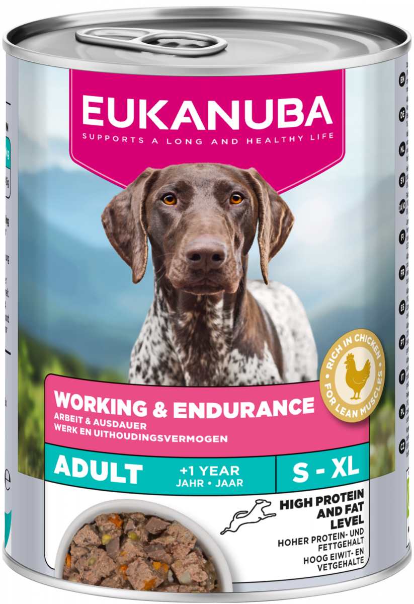 Verpakking Eukanuba Working & Endurance natvoer voor actieve volwassen honden, 400 g