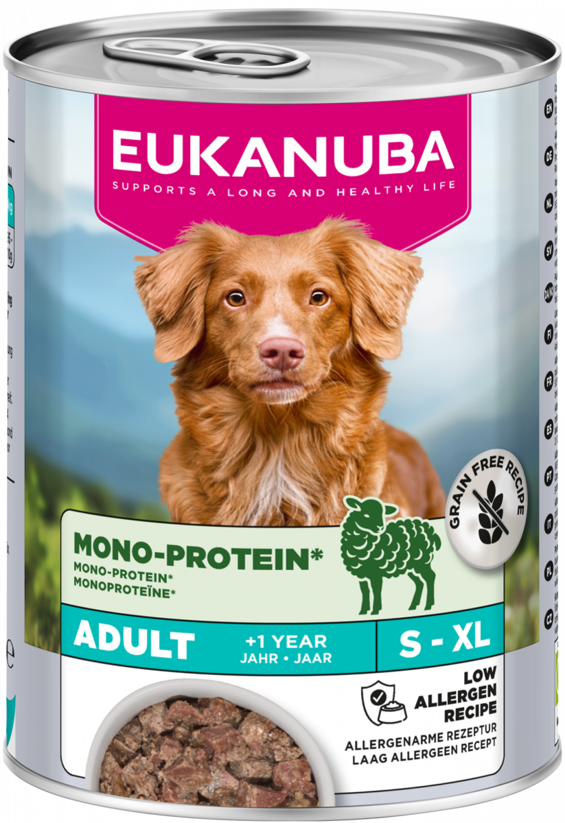 Verpakking Eukanuba Mono-Protein Lam natvoer voor volwassen honden, 400 g