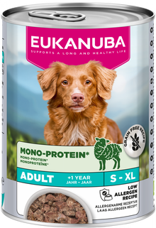 Verpakking Eukanuba Mono-Protein Lam natvoer voor volwassen honden, 400 g