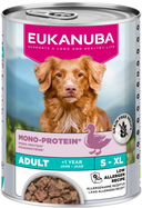 Verpakking Eukanuba Mono-Protein Eend natvoer voor volwassen honden, 400 g