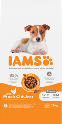 IAMS Puppy & Junior Small/Medium kip – 12 kg hondenbrokken verpakking
