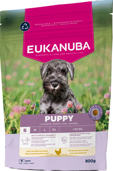 Verpakking van Eukanuba Life Care Puppy Small Hondenvoer Kip 800 g
