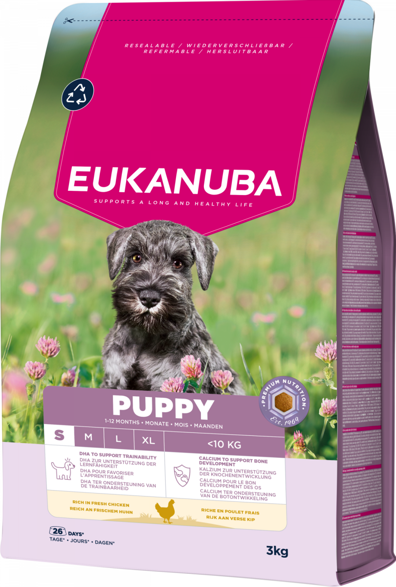Verpakking van Eukanuba Life Care Puppy Small Hondenvoer Kip 3 kg