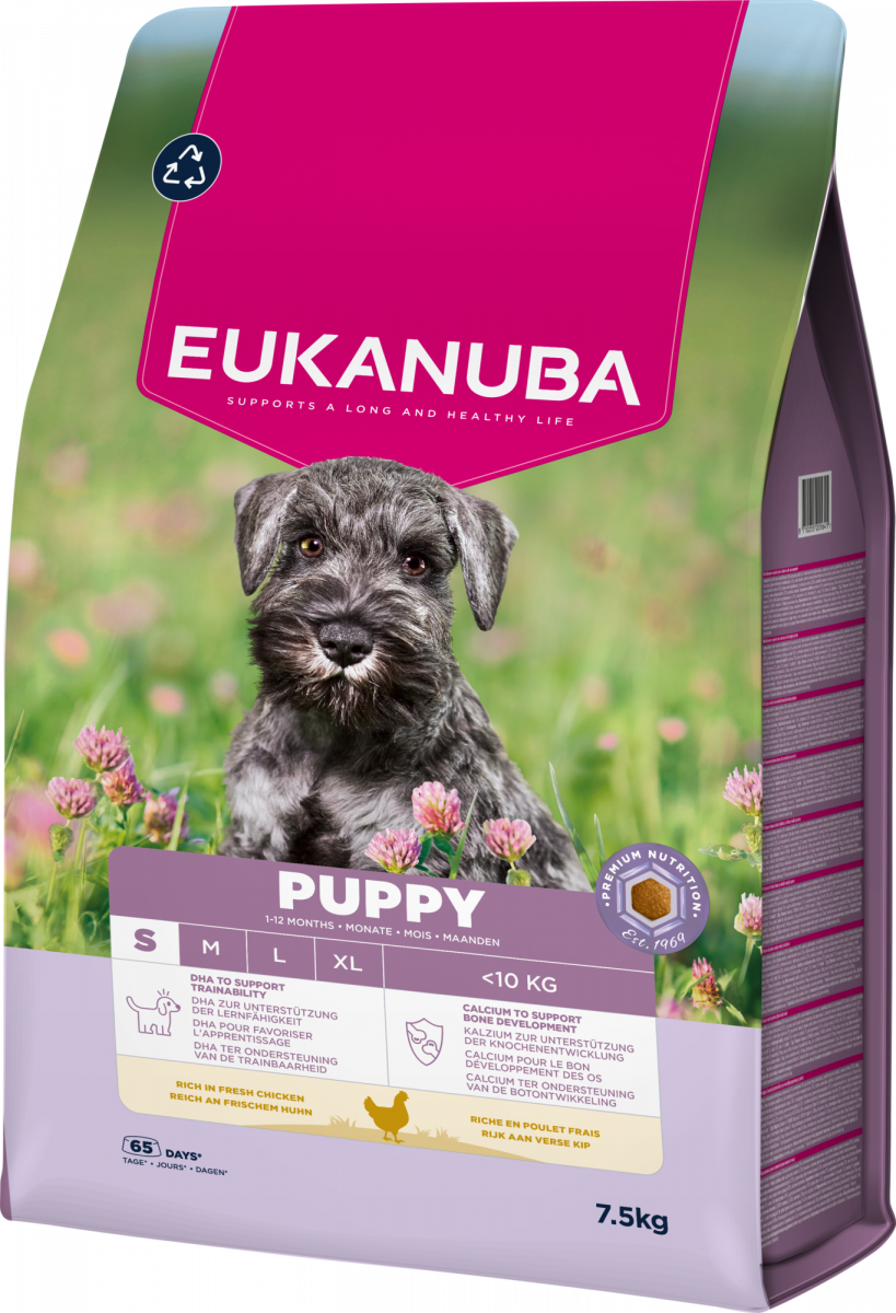 Verpakking van Eukanuba Life Care Puppy Small Hondenvoer Kip 7,5 kg