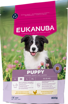 Verpakking van Eukanuba Life Care Puppy Medium Hondenvoer Kip 800 g