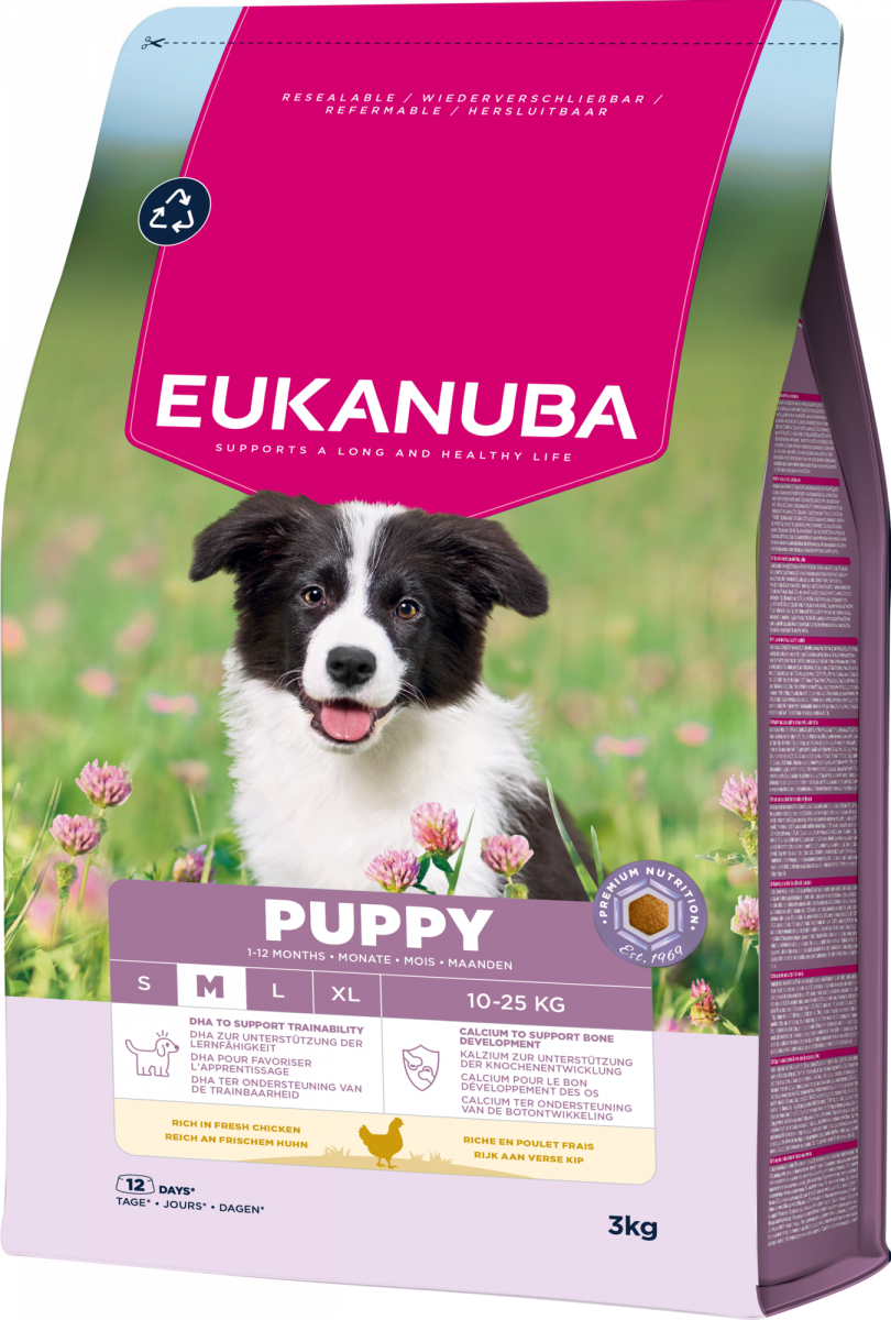 Verpakking van Eukanuba Life Care Puppy Medium Hondenvoer Kip 3 kg