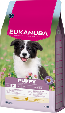 Verpakking van Eukanuba Life Care Puppy Medium Hondenvoer Kip 12 kg