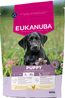 Verpakking van Eukanuba Life Care Puppy Large Hondenvoer Kip 800 g