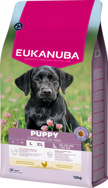 Verpakking van Eukanuba Life Care Puppy Large Hondenvoer Kip 12 kg