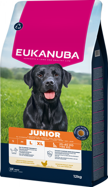 Verpakking van Eukanuba Life Care Junior Large Hondenvoer Kip 12 kg