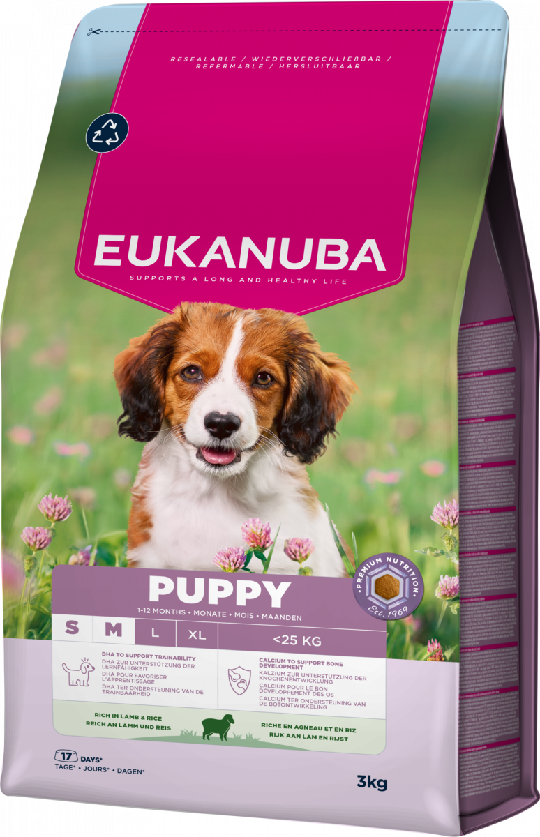 Verpakking van Eukanuba Life Care Puppy & Junior Small/Medium Hondenvoer Lamb & Rice 3 kg